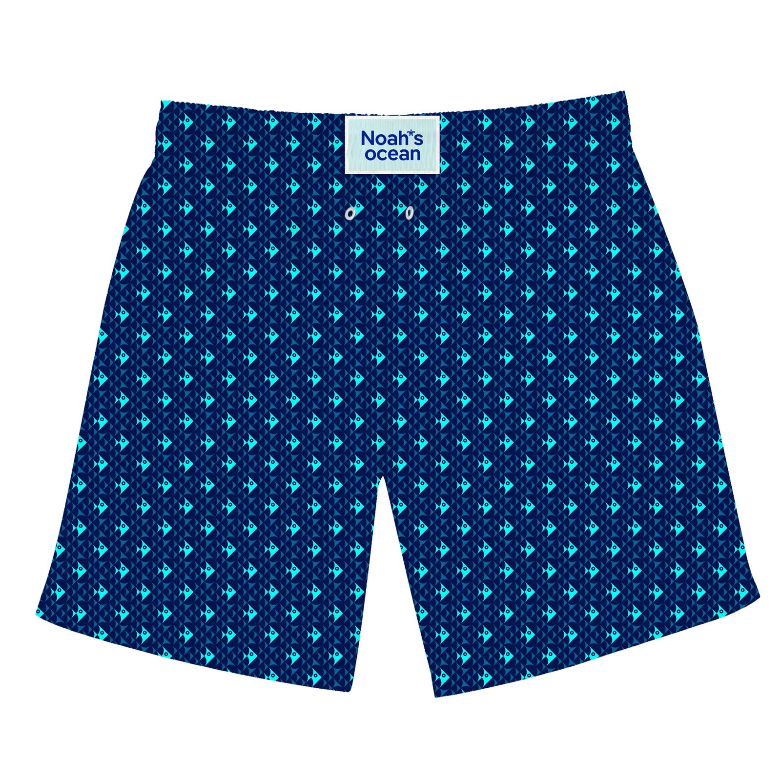 Nachhaltige Herren-Badehose aus recyceltem Material – Modell Gorgeous GeoFish von Noah*s Ocean.