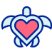 Turtle icon with heart symbol – One Piece = One saved turtle. For a better ocean. Noahs*s Ocean saves one turtle for every piece bought.